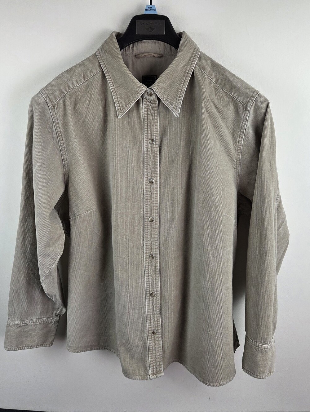 Vtg Eddie Bauer Corduroy Shirt Womens XL Tan Long Sleeve Button Up Pearl Snap